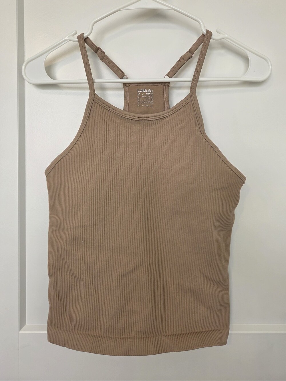 Laslulu Ribbed High-Neck Cropped Tank Top - Taupe Brown. Size M. #KC